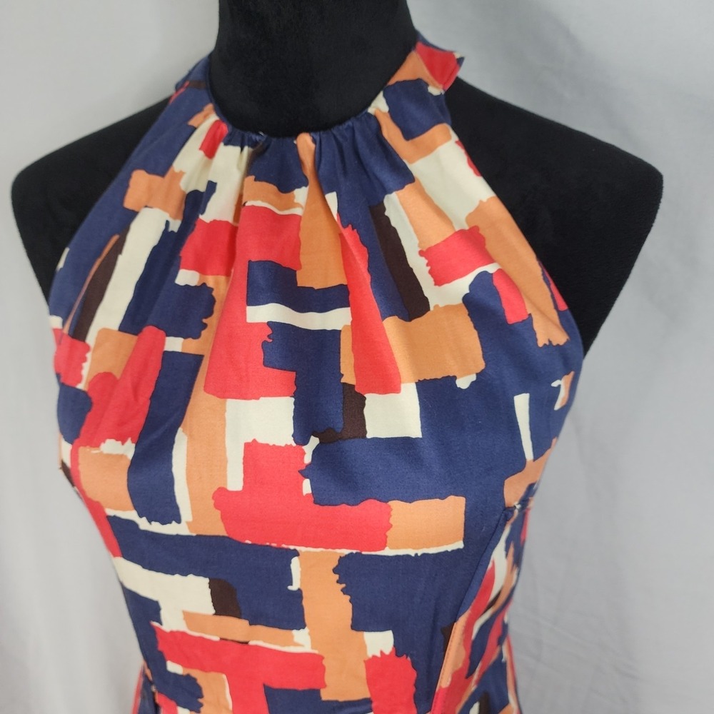 NEW DIRECTIONS Size 6 Colorful Cotton Stretch Fit & Flare Halter Dress w/pockets - Picture 8 of 11